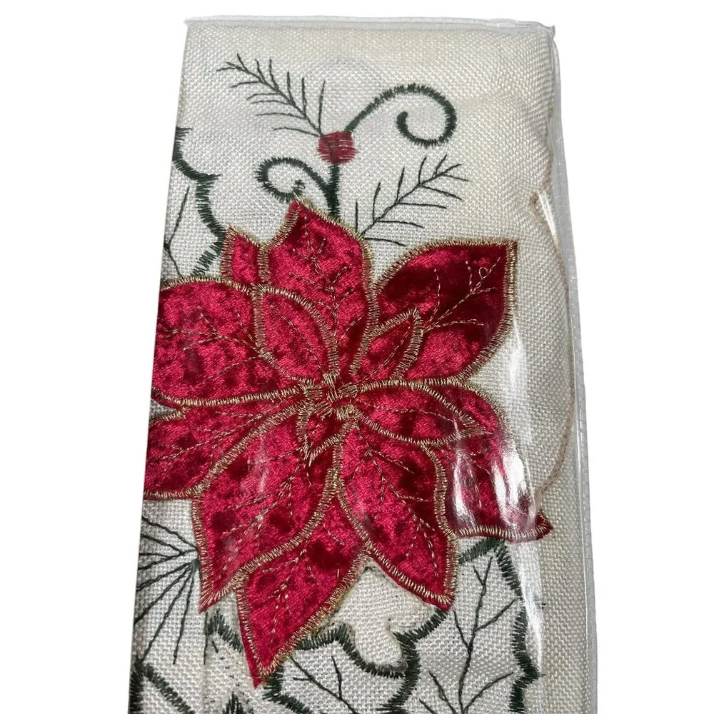 Holiday Christmas Elrene Poinsettia Cut Work Fabric Tablecloth 60